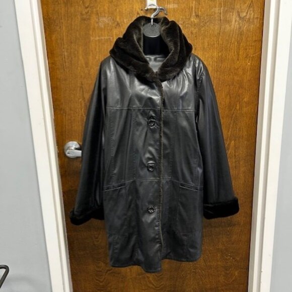 Fitz-Wright Faux Leather Jacket with hood - Picture 1 of 3